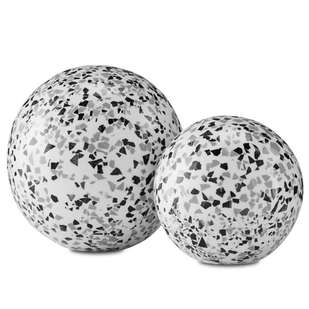 Currey & Company 1200-0590 Ross Speckle Ball Set of 2 in Black/White/Gray
