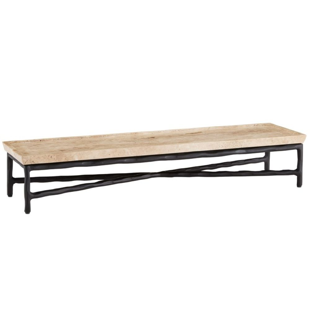 Currey & Company 1200-0594 Boyles Travertine Elongated Tray in Natural/Black