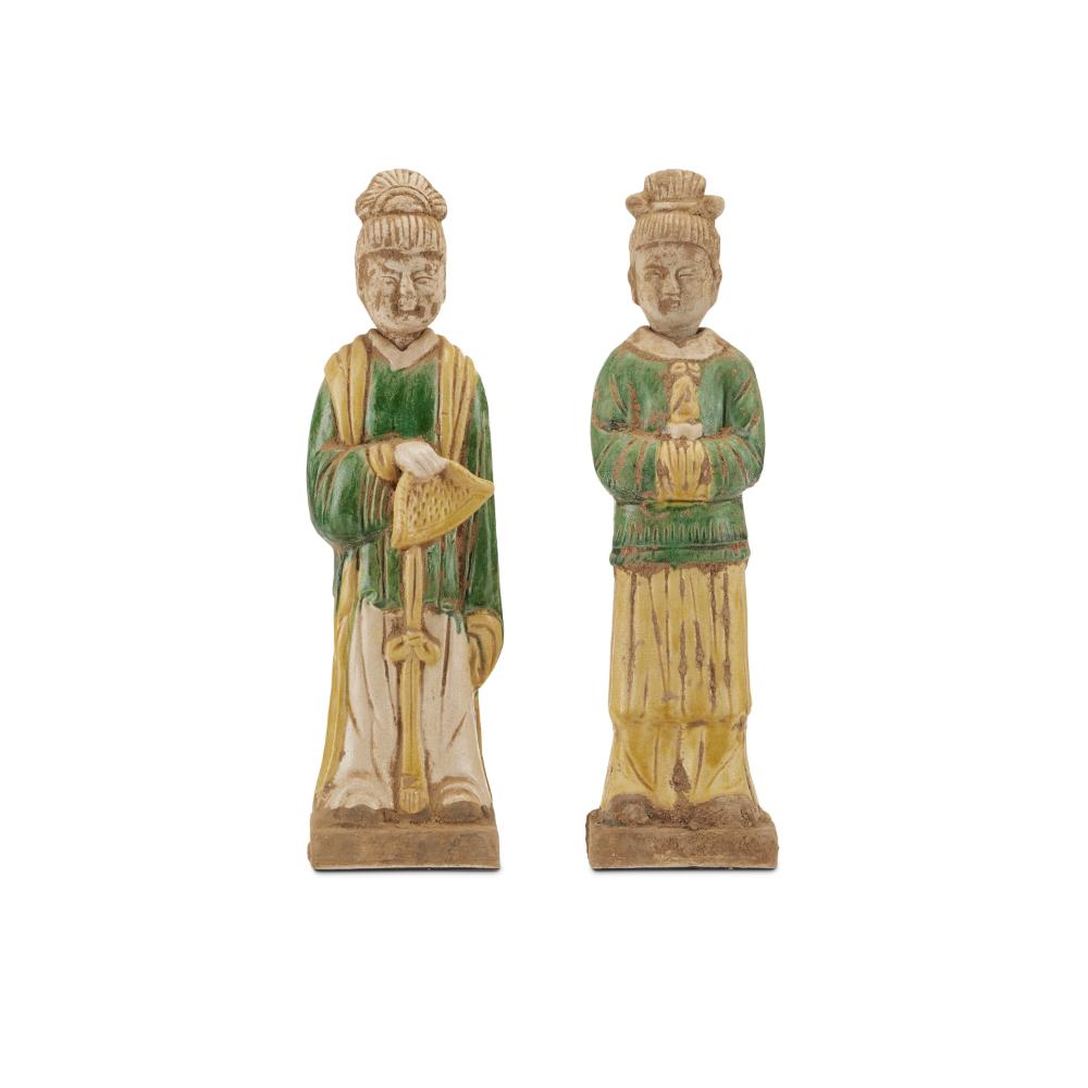Currey & Company 1200-0597 Tang Dynasty Palace Servants Set of Two in Green / Yellow