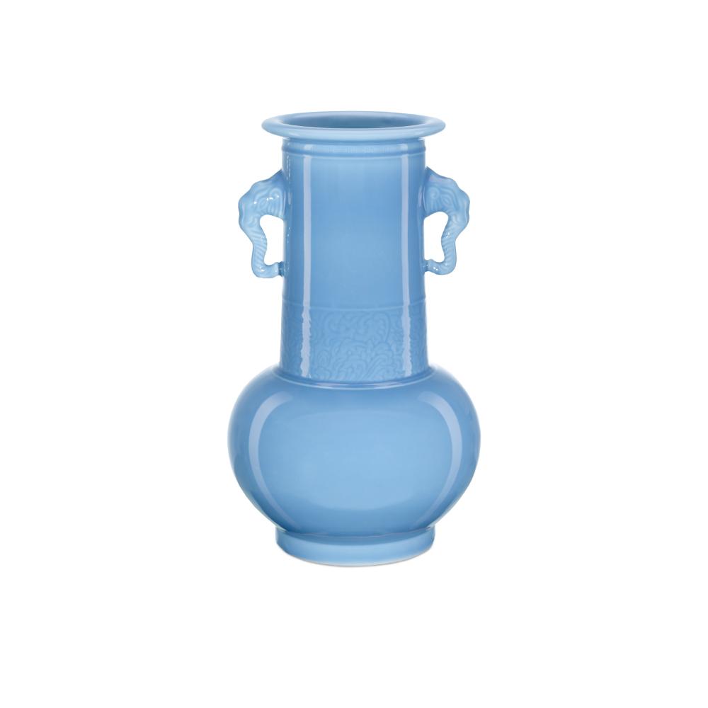 Currey & Company 1200-0608 Sky Blue Elephant Handles Vase in Lake Blue