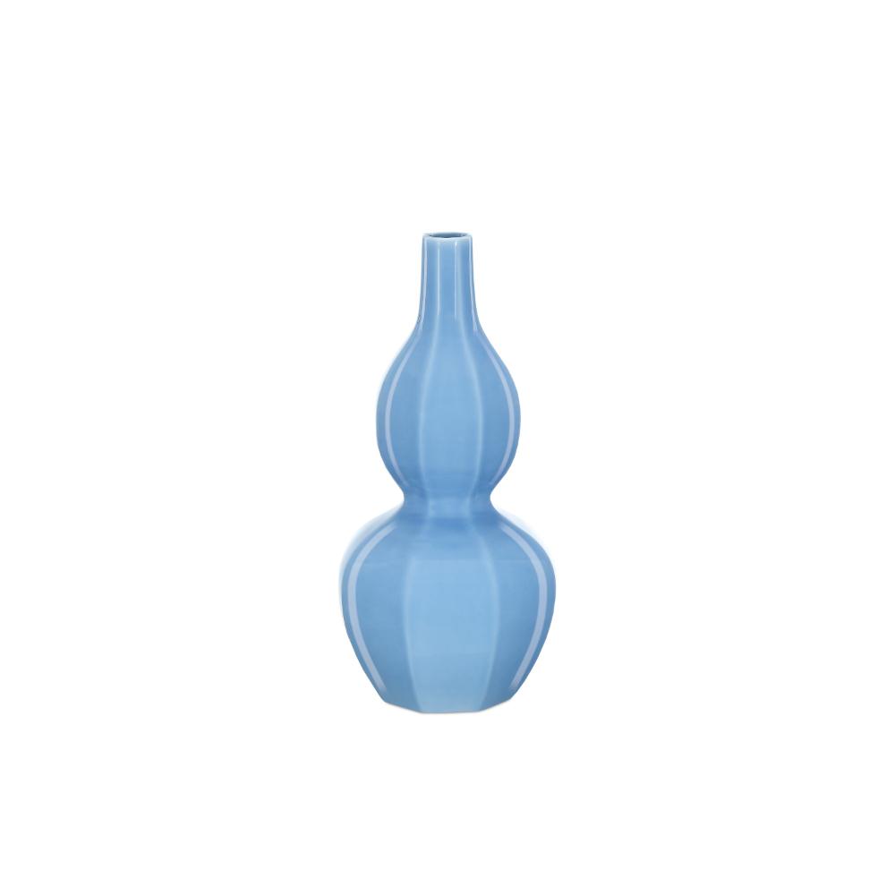 Currey & Company 1200-0609 Sky Blue Octagonal Double Gourd Vase in Lake Blue