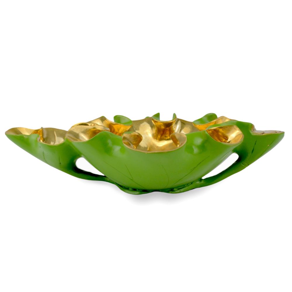 Currey & Company 1200-0621 Wrapped Lotus Leaf Green Bowl in Green / Polished Gold