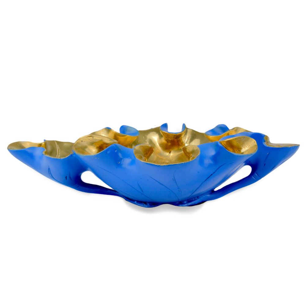 Currey & Company 1200-0622 Wrapped Lotus Leaf Lapis Blue Bowl in Blue / Polished Gold