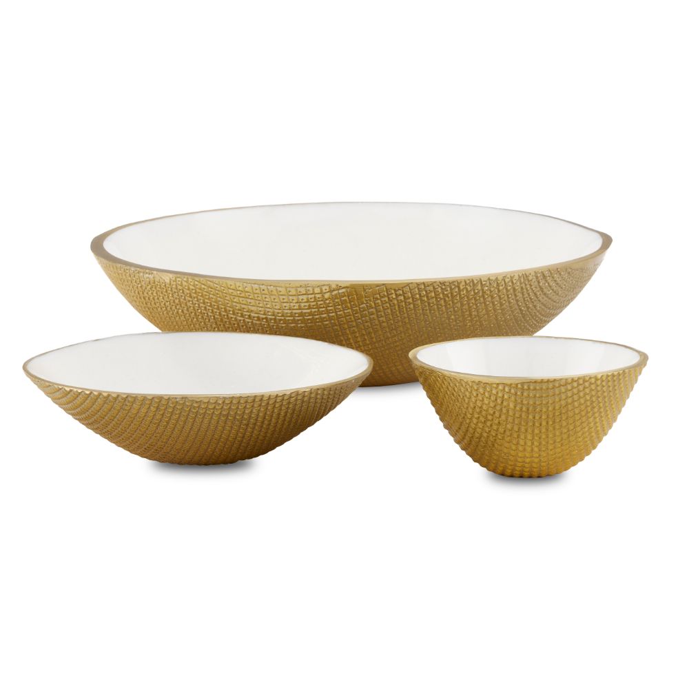 Currey & Company 1200-0640 Banah Bowl Set of 3 in White / Gold