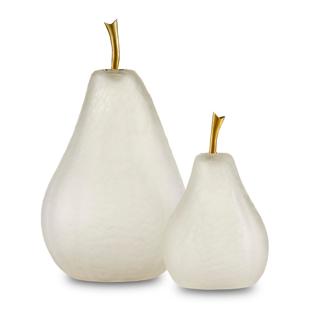 Currey & Company 1200-0641 Pear Set of 2 in Matte Frost / Brass