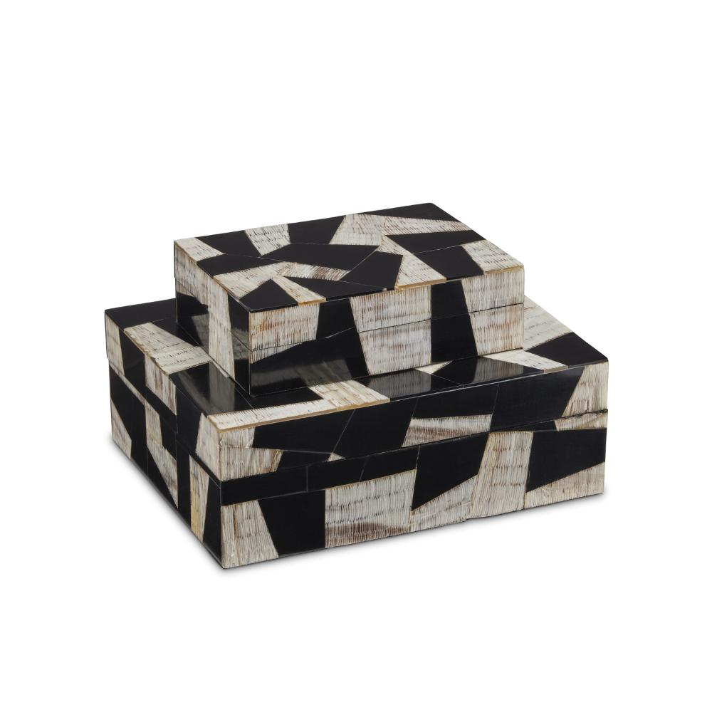 Currey & Company 1200-0642 Bindu Box Set of 2 in Natural / Black / Linen