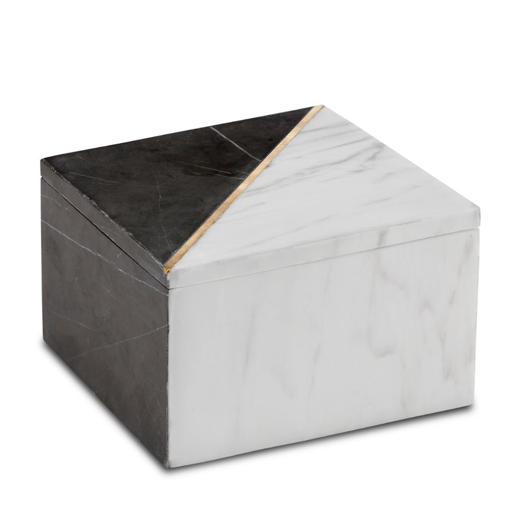 Currey & Company 1200-0652 Deena Marble Box in White / Black / Brass