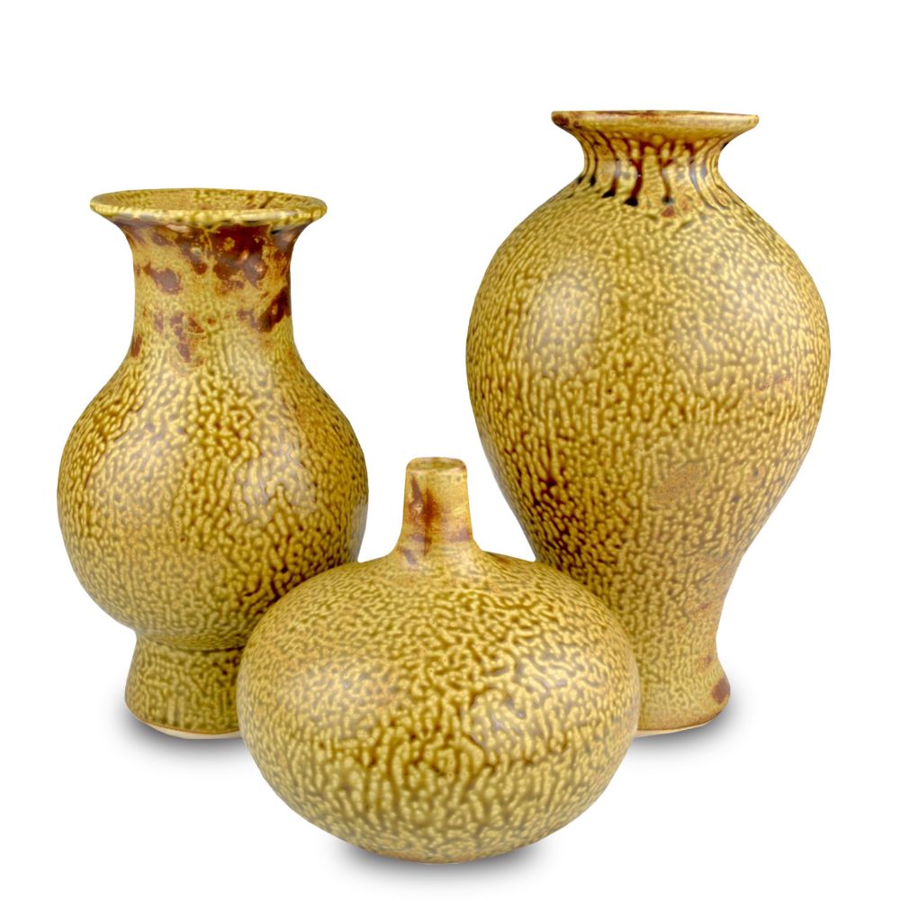 Currey & Company 1200-0662 Zlato Vase Set of 3 in Yellow / Gold Brown