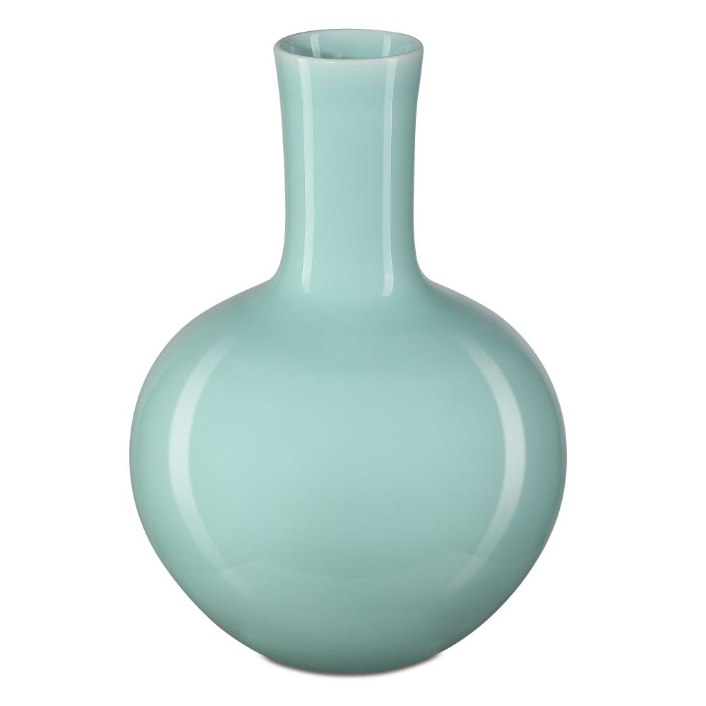 Currey and Company 1200-0670 Celadon Small Green Straight Neck Vase
