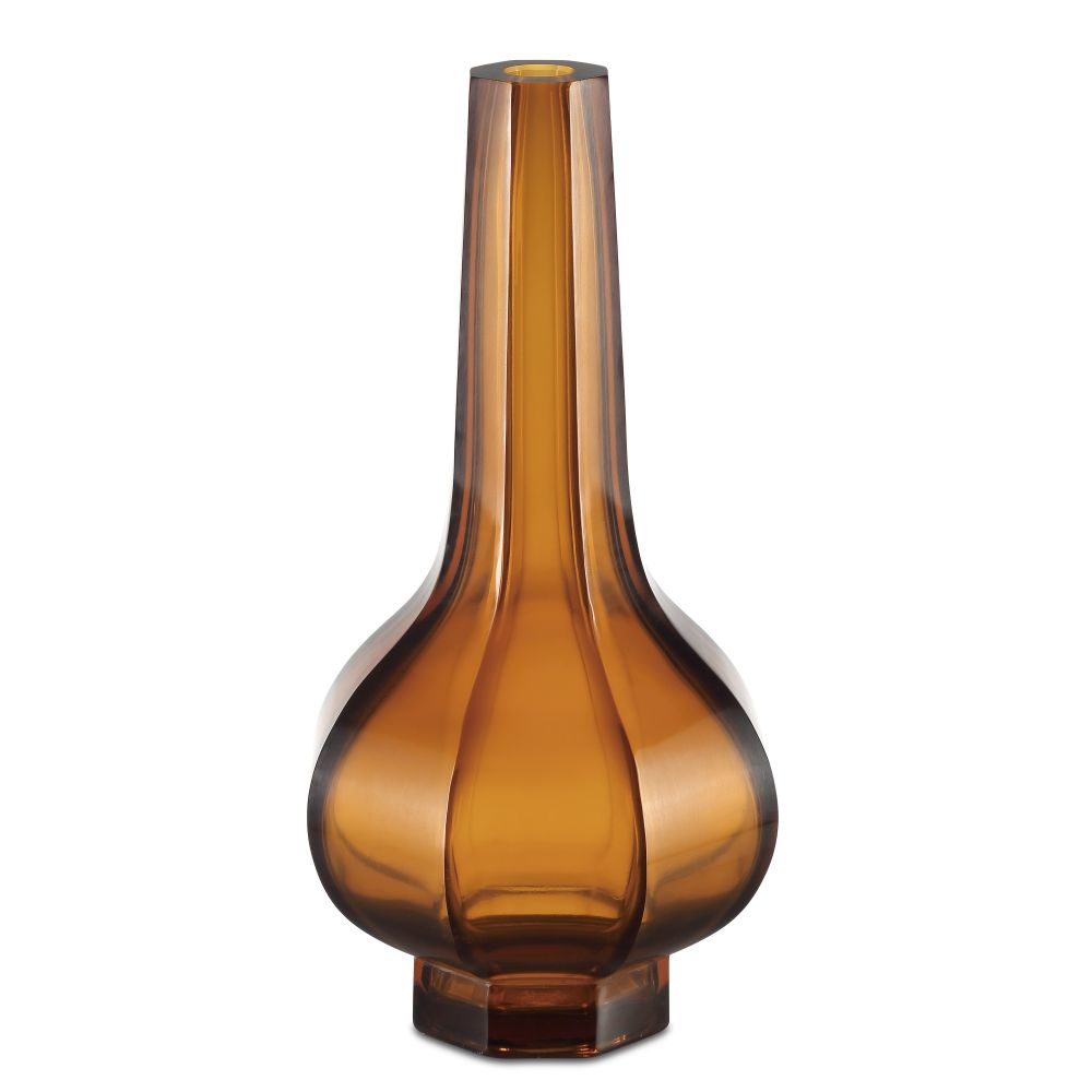 Currey and Company 1200-0677 Amber & Gold Peking Stem Vase