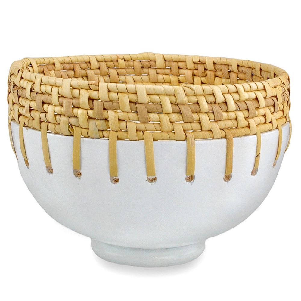 Currey and Company 1200-0729 Kyoto Rattan & White Bowl