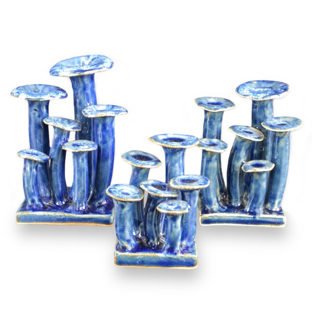 Currey and Company 1200-0745 Wild Blue Mushrooms Set of 3