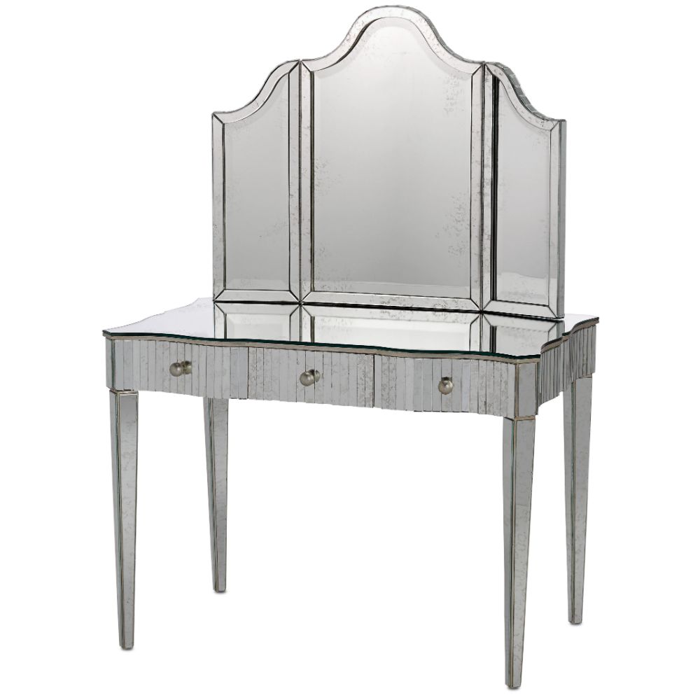 Currey & Company 1300 Gilda Vanity Mirror in Granello Silver Leaf/Antique Mirror