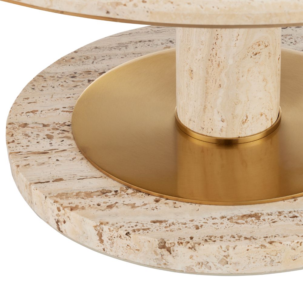 Currey & Company 4000-0184 Miles Travertine Cocktail Table in Natural/Polished Brass