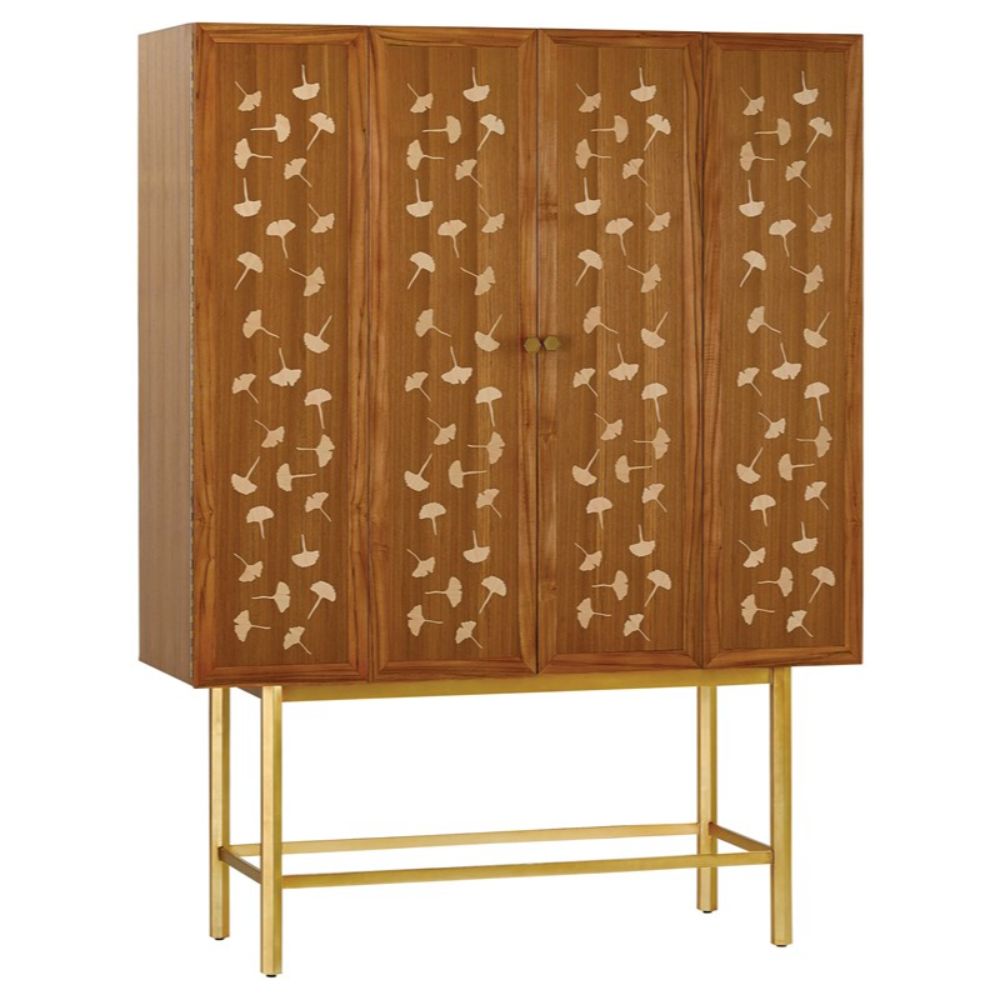 Currey & Company 3000-0021 Bohlend Cabinet in Natural/Antique Mirror Glass/Painted Shaded Spruce/Matte Brass