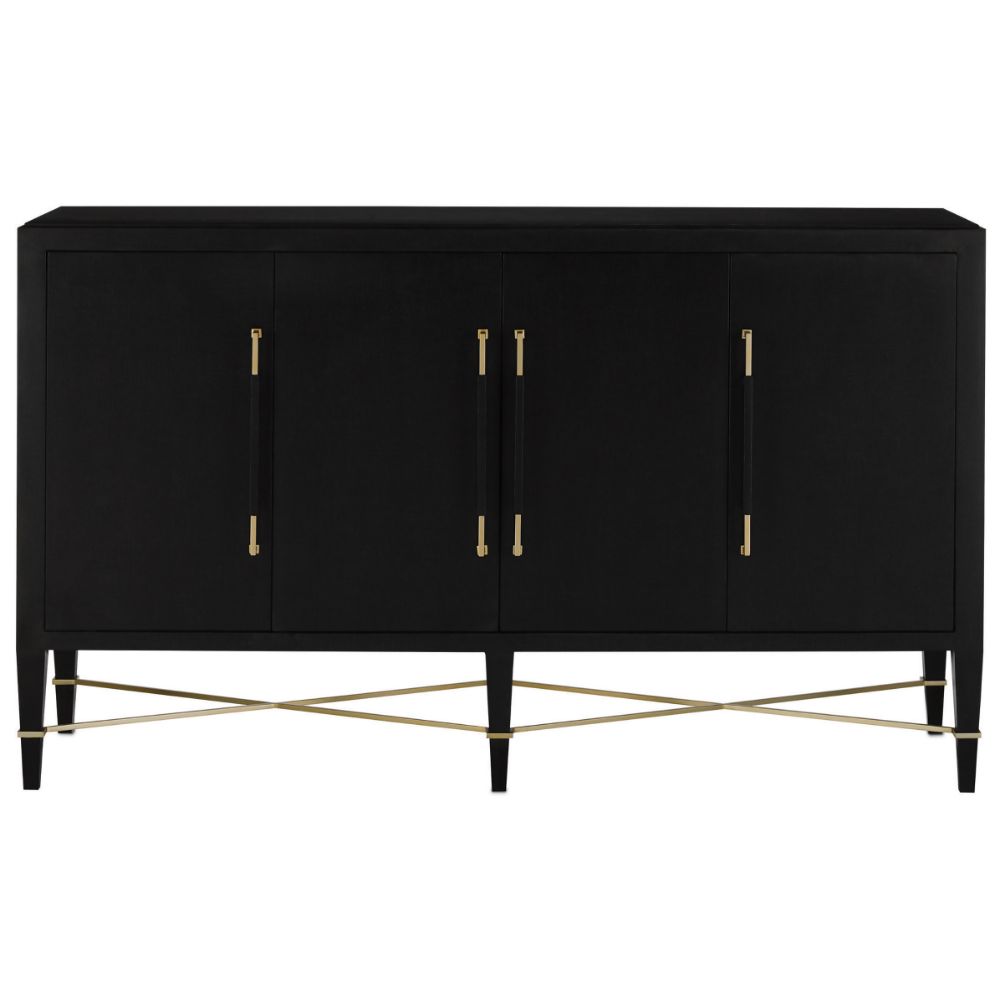 Currey & Company 3000-0037 Verona Black Sideboard in Black Lacquered Linen/Champagne Metal