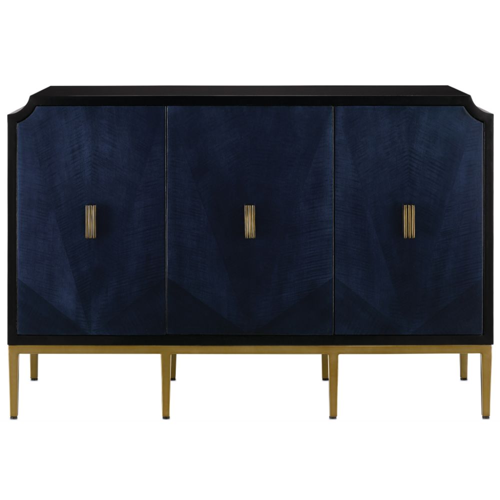 Currey & Company 3000-0082 Kallista Cabinet in Dark Sapphire/Caviar Black/Antique Brass