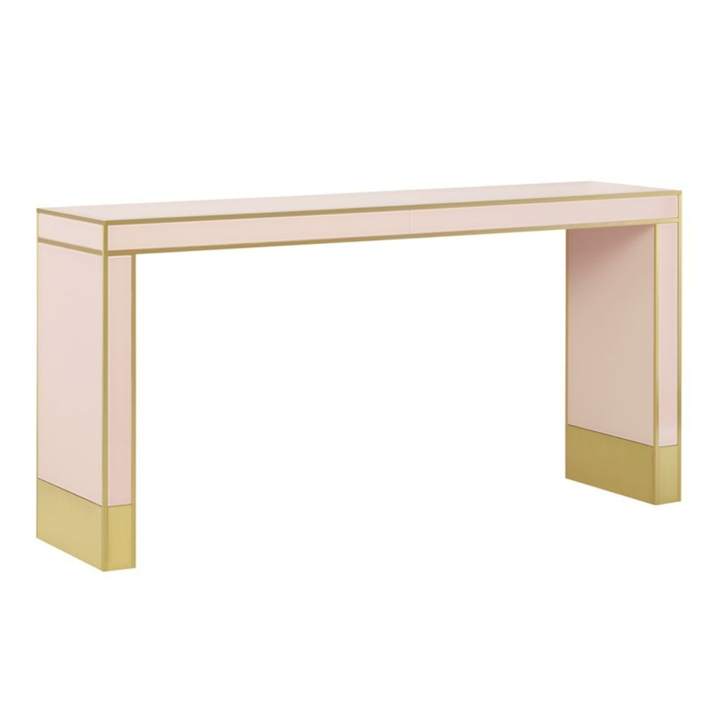 Currey & Company 3000-0210 Arden Pink Console Table in Silver Peony/Satin Brass