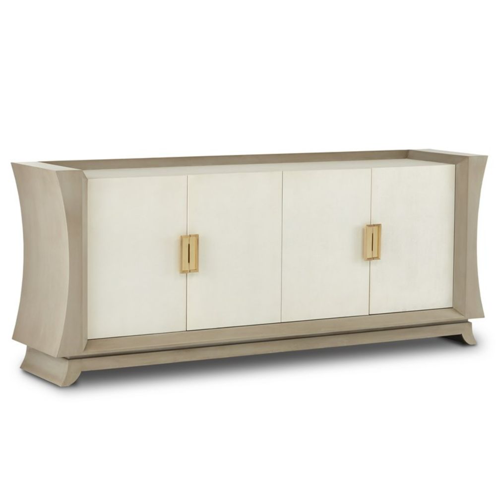 Currey & Company 3000-0212 Koji Credenza in Oyster Gray/Cream/Brushed Polished Brass