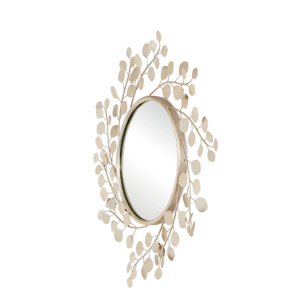Currey & Company 1000-0149 Lunaria Round Mirror in Contemporary Silver Leaf