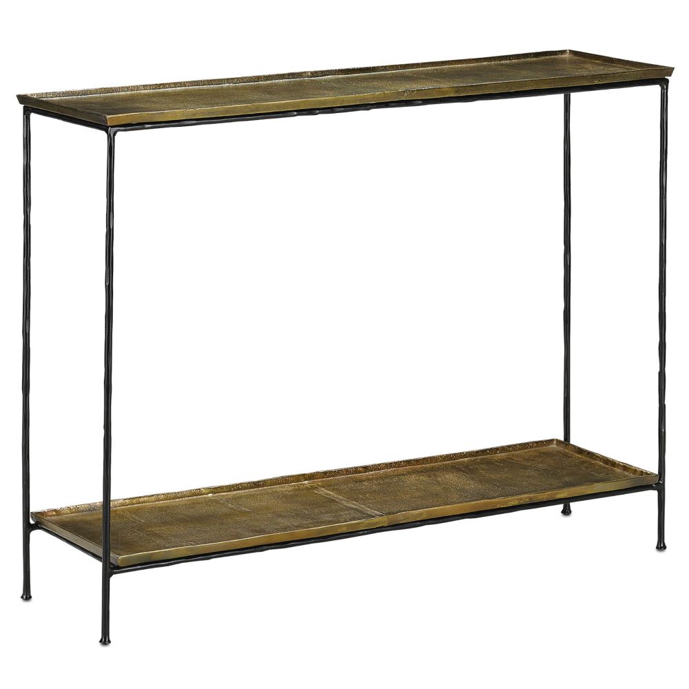 Currey & Company 4000-0023 Boyles Brass Console Table in Black Iron/Antique Brass