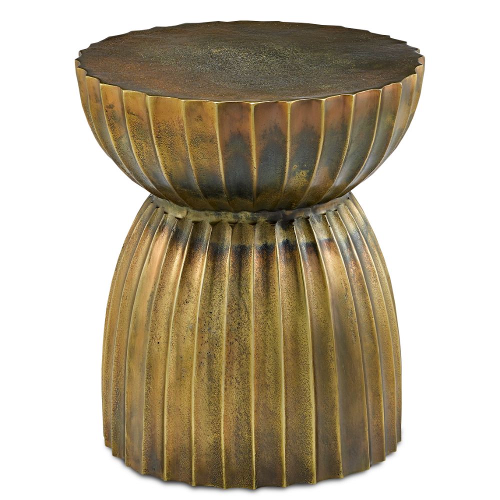 Currey & Company 4000-0075 Rasi Antique Brass Table/Stool in Antique Brass