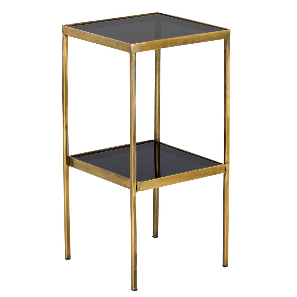 Currey & Company 4000-0082 Silas Accent Table in Antique Brass/Smoke