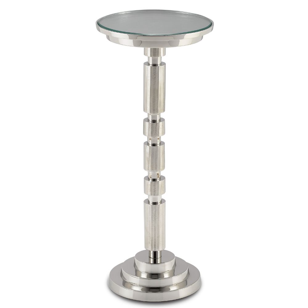 Currey & Company 4000-0108 Para Silver Drinks Table in Shiny Nickel/Clear