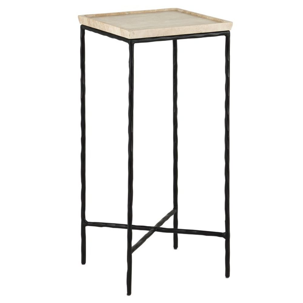 Currey & Company 4000-0135 Boyles Travertine Accent Table in Natural/Black