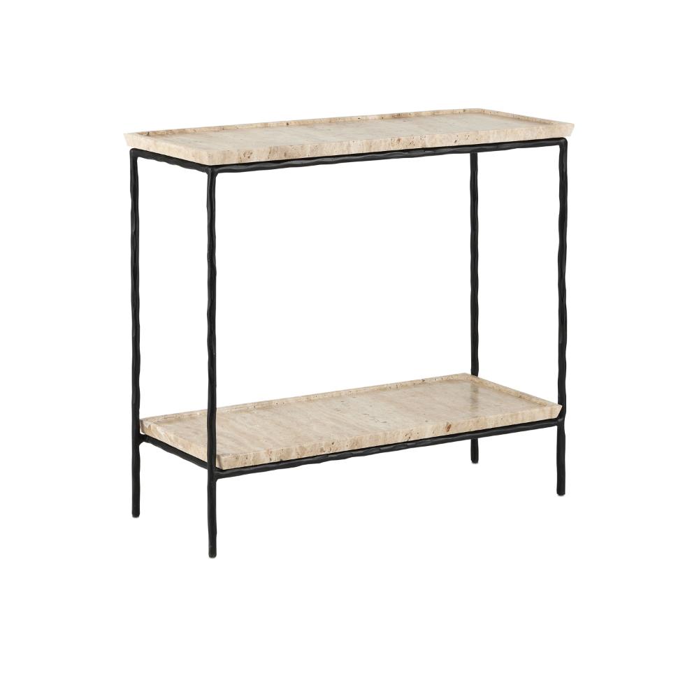 Currey & Company 4000-0136 Boyles Travertine Side Table in Natural/Black