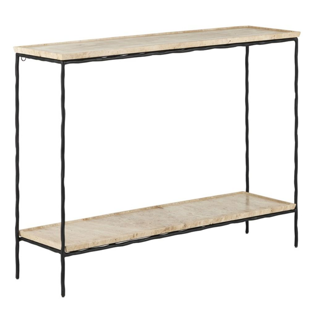 Currey & Company 4000-0137 Boyles Travertine Console Table in Natural/Black