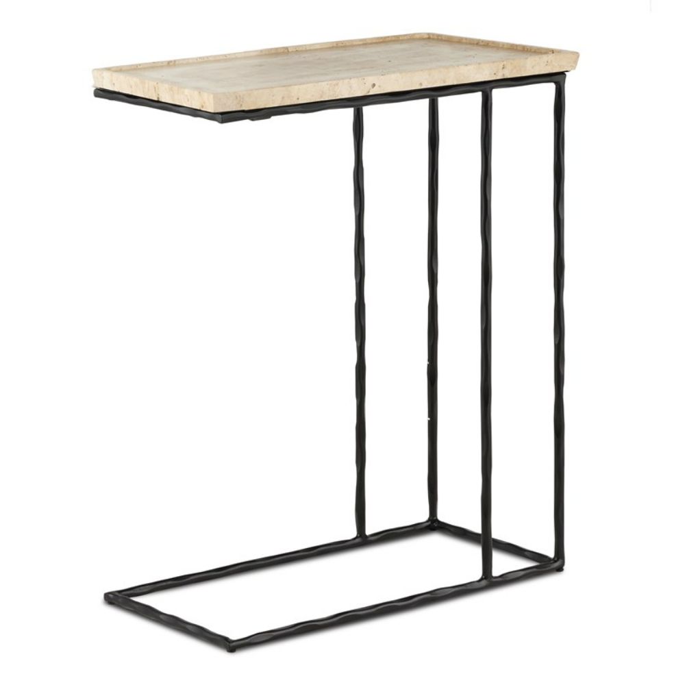 Currey & Company 4000-0139 Boyles Travertine C Table in Natural/Black