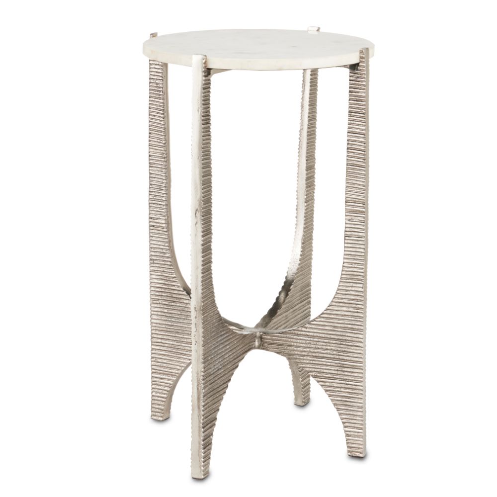 Currey & Company 4000-0142 Micha Accent Table in Antique Nickel / White