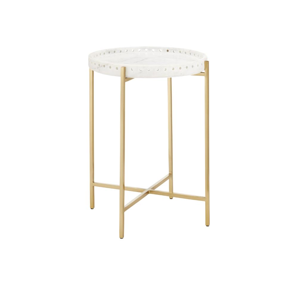 Currey & Company 4000-0146 Freya Accent Table in White / Antique Brass