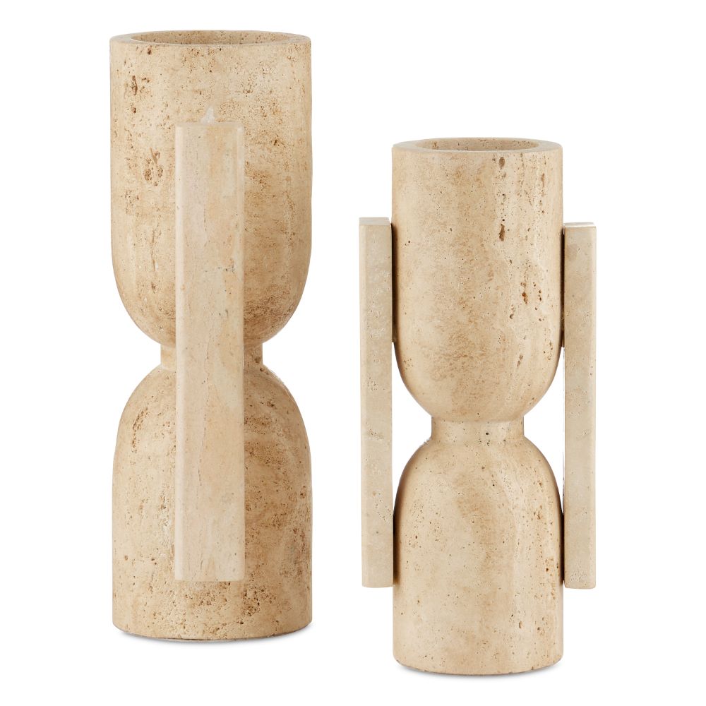 Currey & Company 1200-0815 Stone Vase, Face to Face Set of 2 in Natural