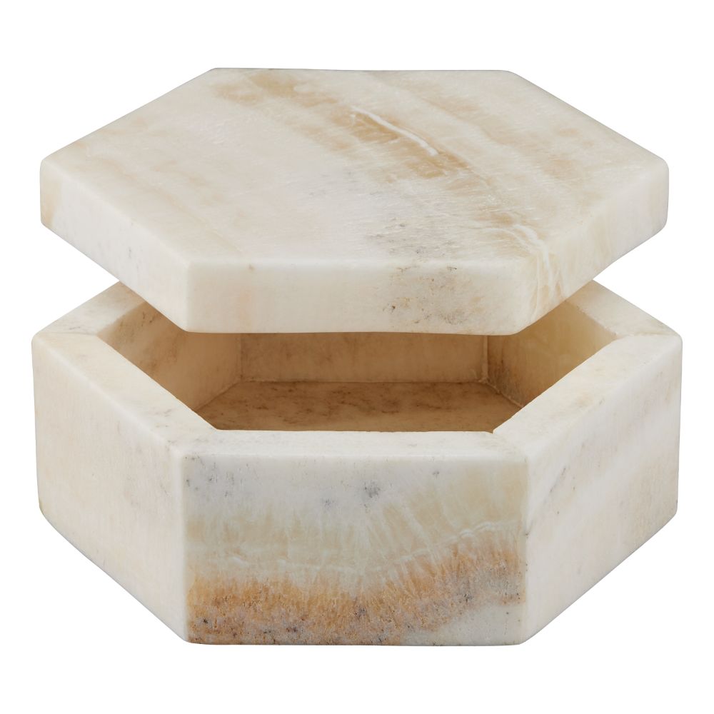 Currey & Company 1200-0801 Arco Onyx Hexagon Box in Natural