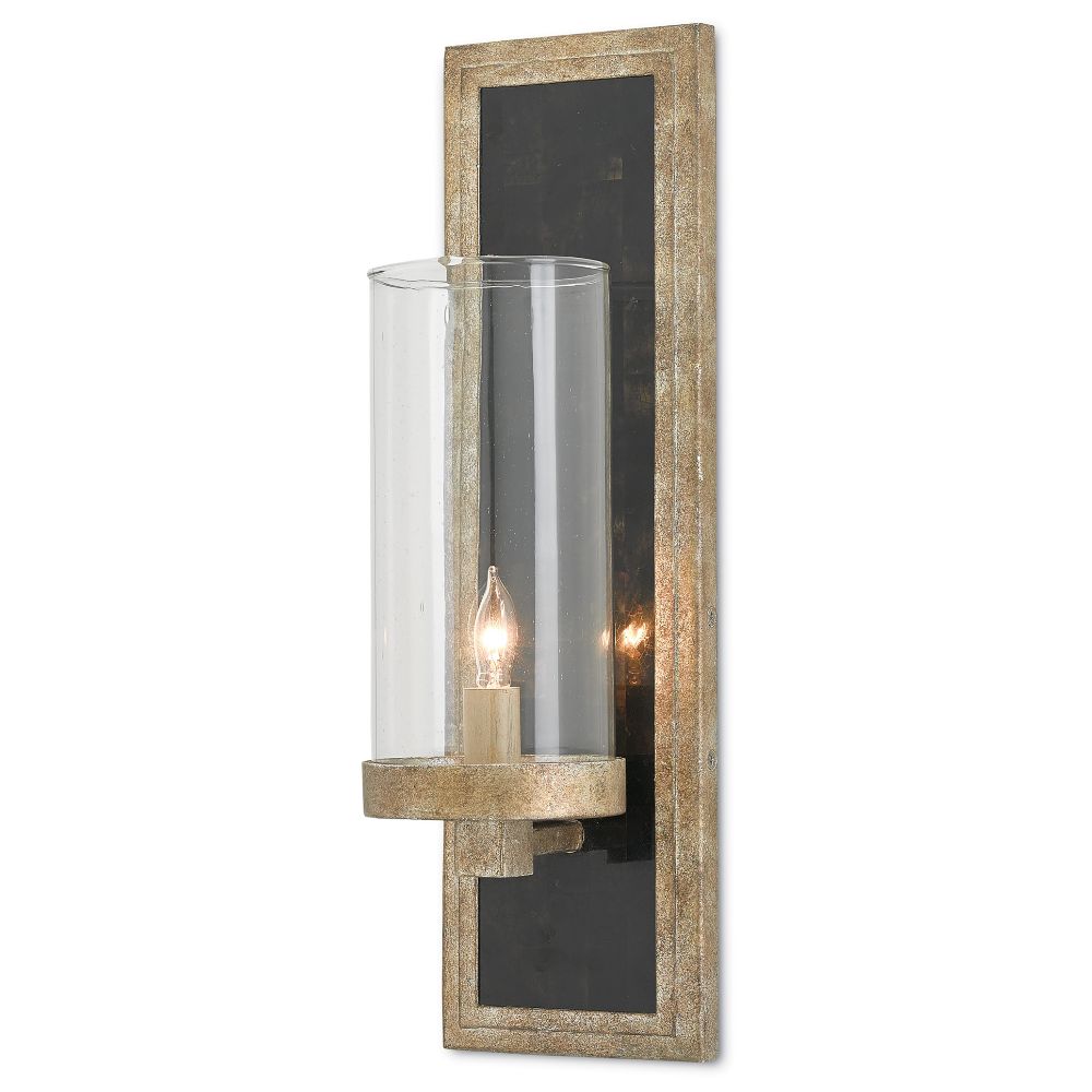Currey & Company 5000-0025 Charade Silver Wall Sconce in Antique Silver Leaf/Black Penshell Crackle