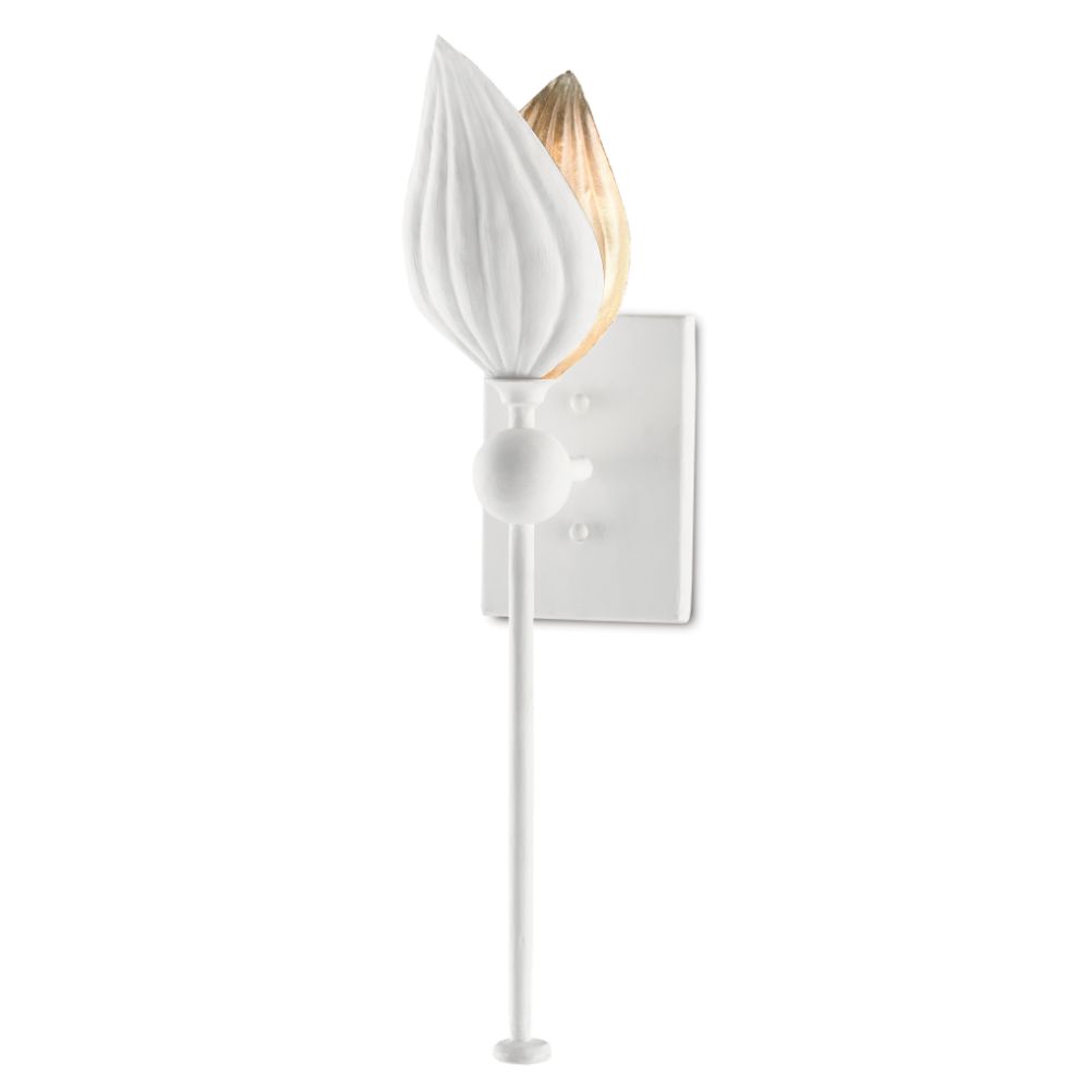 Currey & Company 5000-0179 Peace Lily Wall Sconce in Gesso White/Silver Leaf