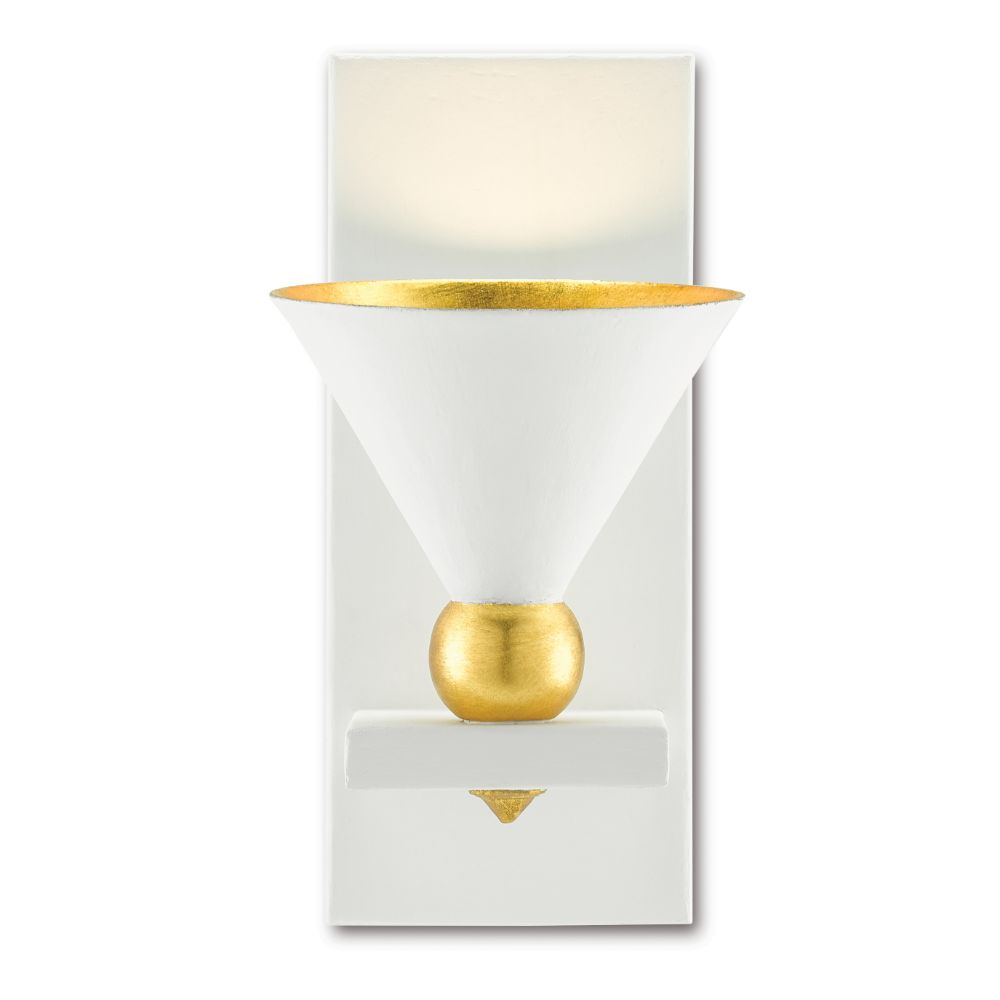 Currey & Company 5000-0184 Moderne White Wall Sconce in Gesso White/Contemporary Gold Leaf