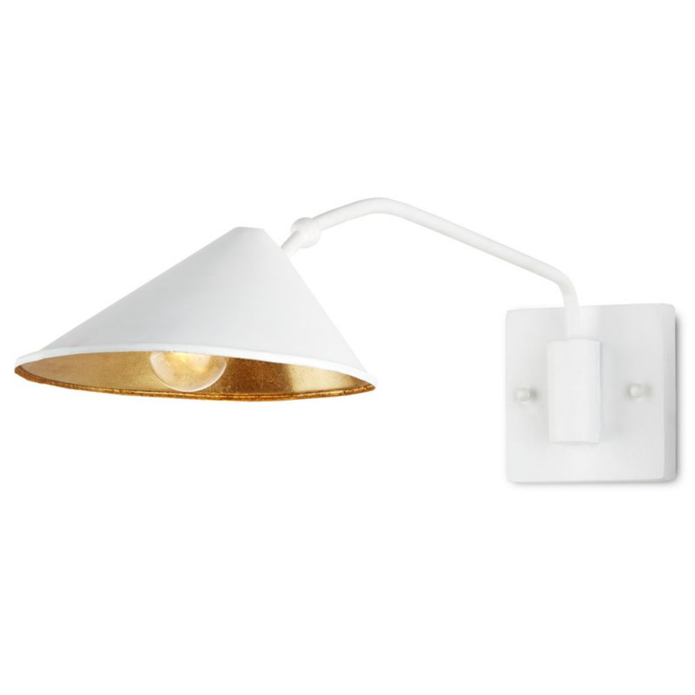 Currey & Company 5000-0205 Serpa Single White Wall Sconce in Gesso White/Contemporary Gold Leaf