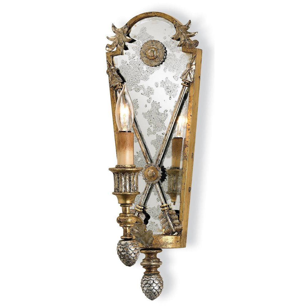 Currey & Company 5028 Napoli Wall Sconce in Gold Leaf/Majestic Silver Leaf/Antique Mirror