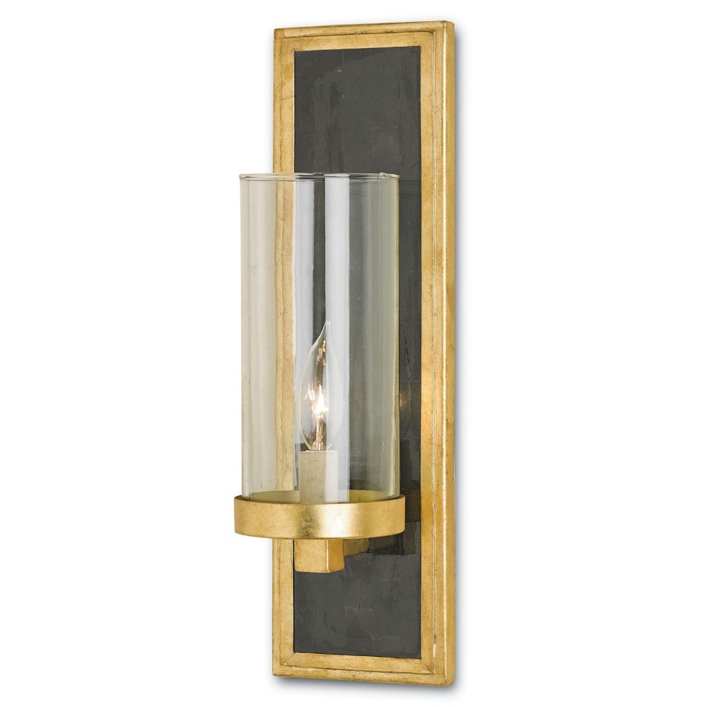 Currey & Company 5140 Charade Gold Wall Sconce in Contemporary Gold Leaf/Black Penshell Crackle