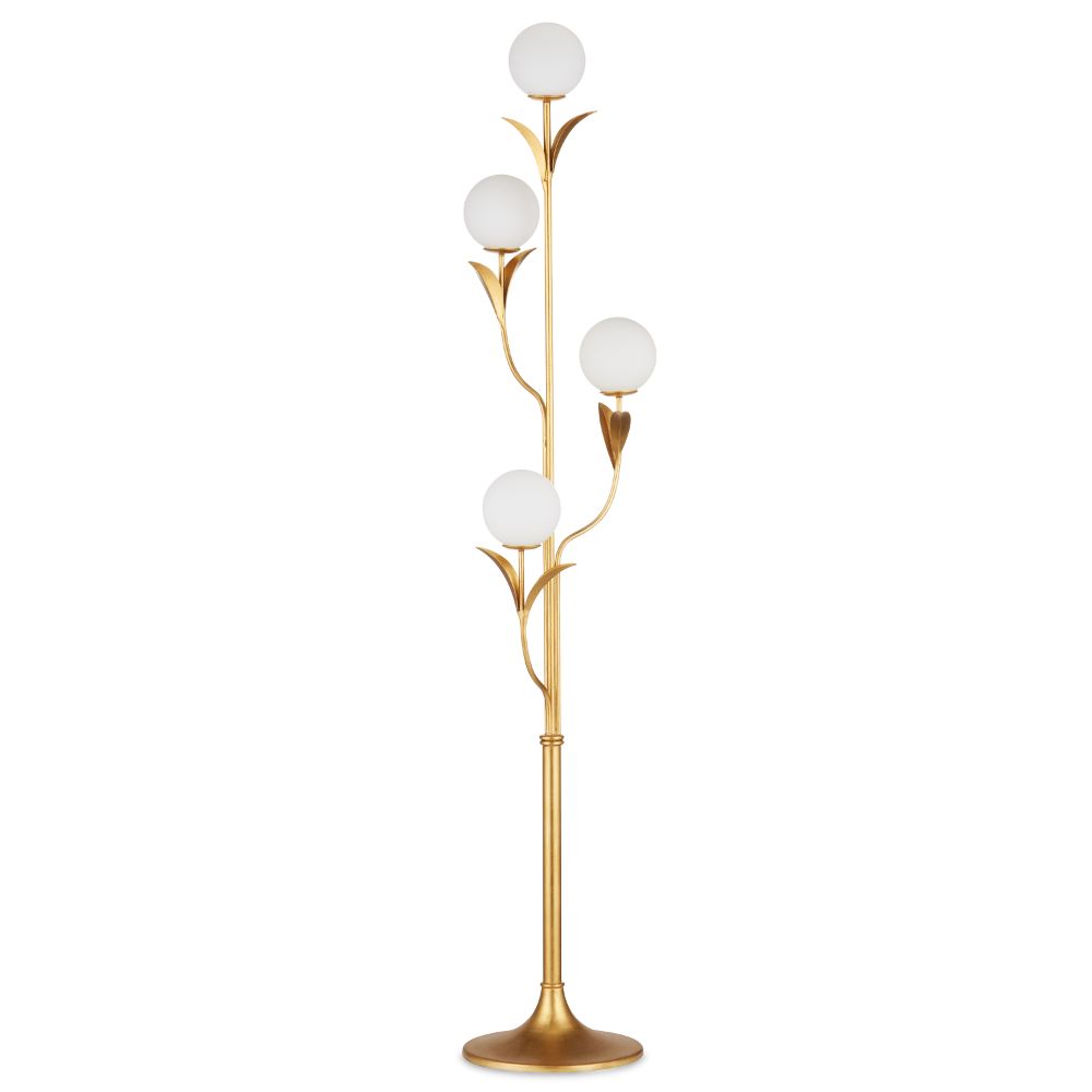 Currey & Company 8000-0152 Rossville Floor Lamp in Contemporary Gold Leaf/Frosted White