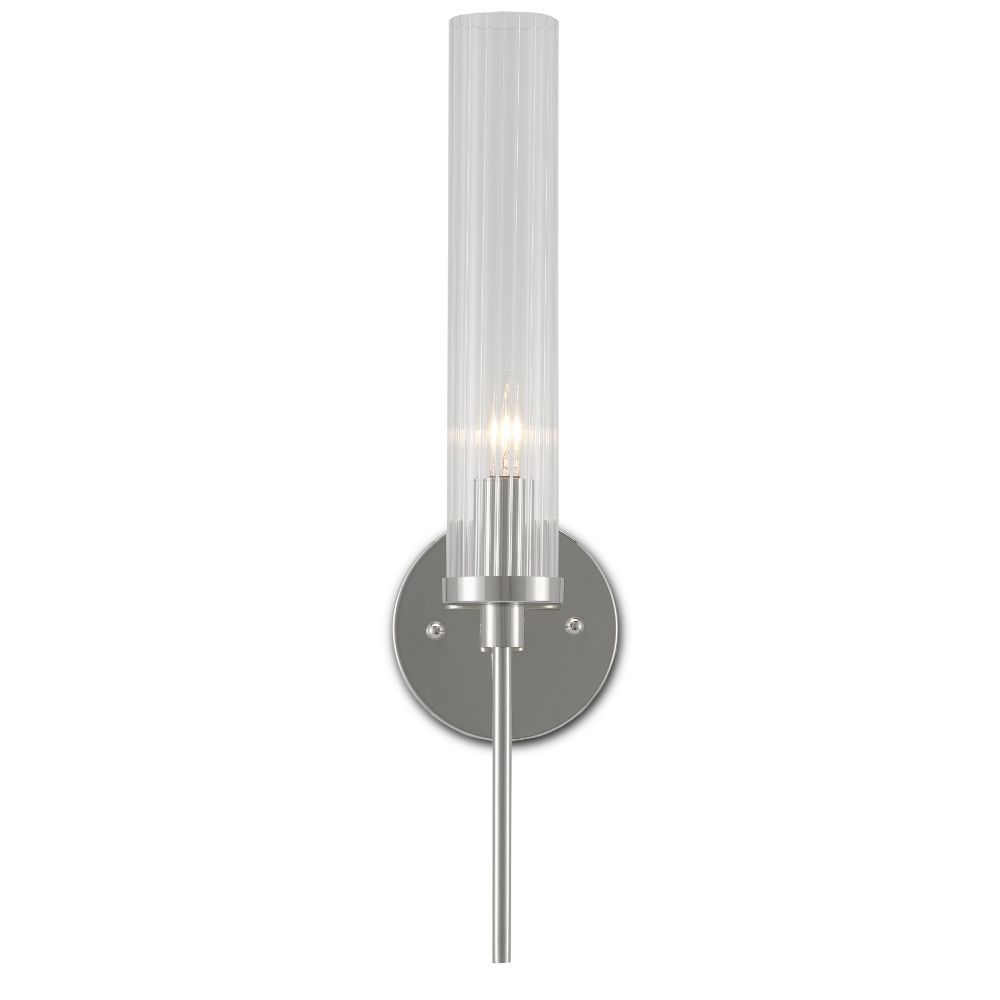 Currey & Company 5800-0005 Bellings Nickel Wall Sconce in Polished Nickel/Clear