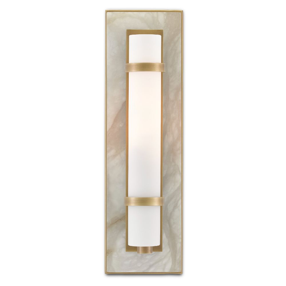 Currey & Company 5800-0016 Bruneau Brass Wall Sconce in Natural Alabaster/Antique Brass/Opaque/White