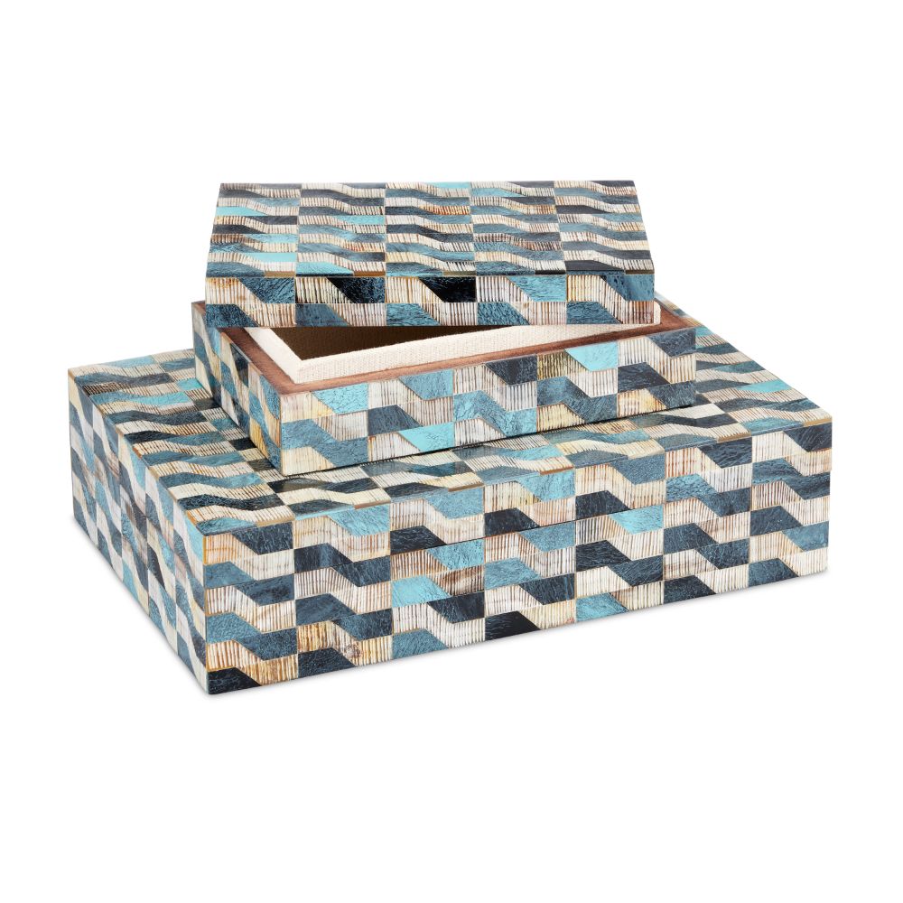 Currey & Company 1200-0763 Ezra Box Set of 2 in Blue/Natural/Linen