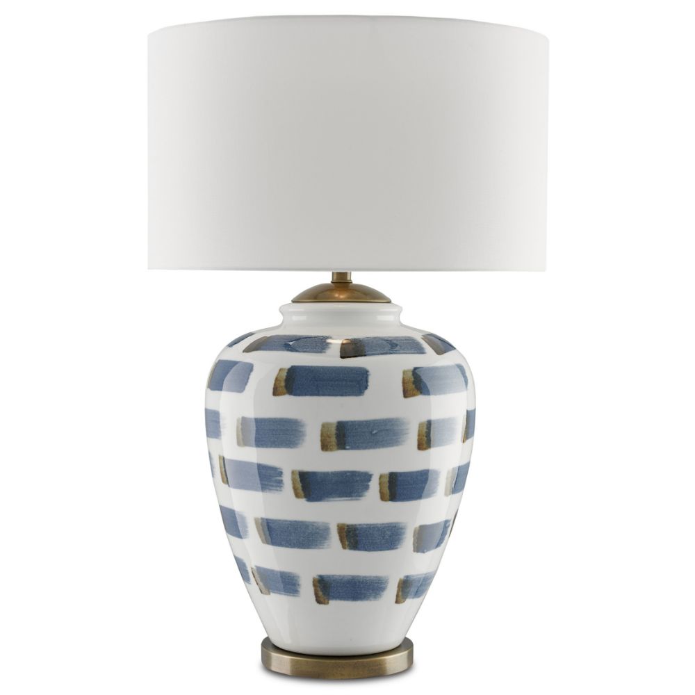 Currey & Company 6000-0019 Brushstroke Table Lamp in White/Blue/Antique Brass