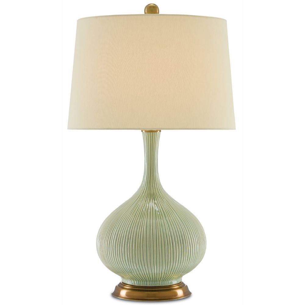 Currey & Company 6000-0218 Cait Table Lamp in Grass Green/Antique Brass