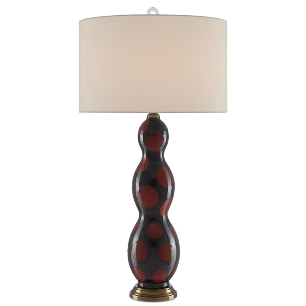 Currey & Company 6000-0434 Yoshis Black Table Lamp in Black/Red/Antique Brass