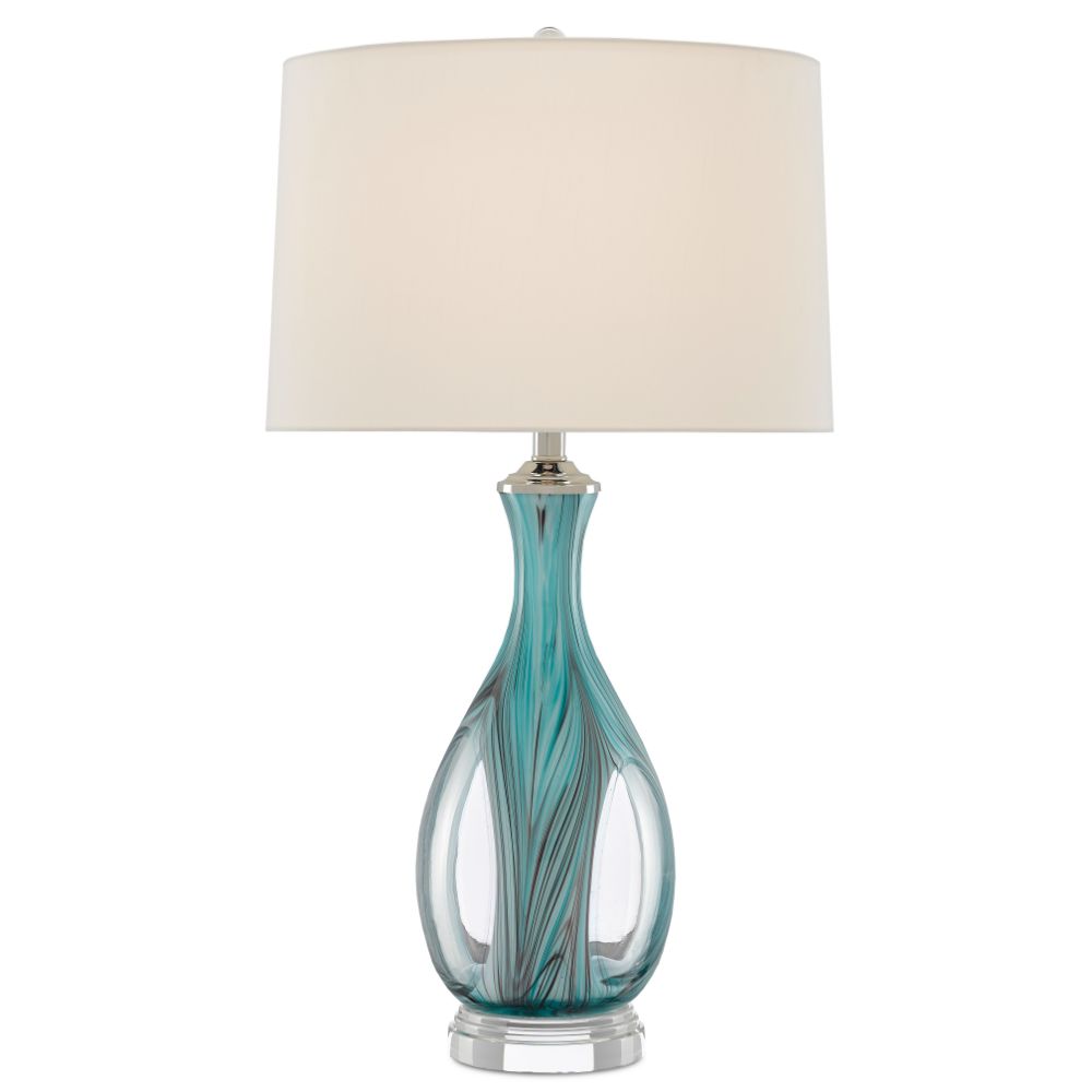 Currey & Company 6000-0520 Eudoxia Table Lamp in Blue/Clear/Polished Nickel